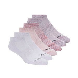 Meia 6 Pares Feminina Non Terry Polytam Rosa Skechers