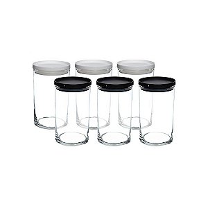 Pote De Vidro Canary 6 Pecas Preto E Branco 700Ml Cn12