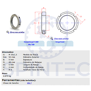 Porca de ajuste com trava KMP7 M35x1,5