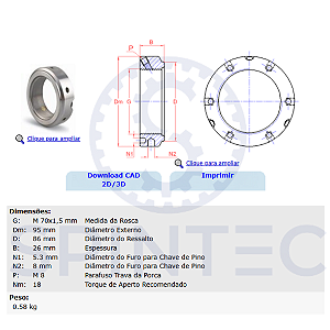 Porca de precisão KMTA14 M70x2,0