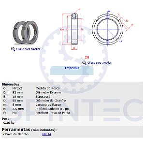 Porca de ajuste com trava ZM70 M70x2,0