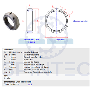 Porca de Porca de precisão KMT7 M35x1,5