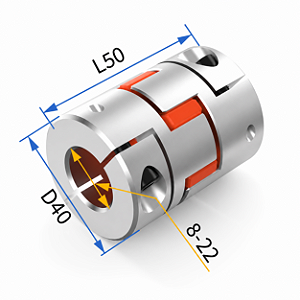 Acoplamento Elástico D40L50 3 Garras em Alumínio para Servo Motor CNC | Furos 8 a 22 mm