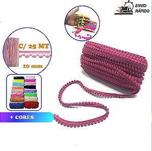 FITA GRELOT POM-POM EM METRO - 10MM - ROLO C/ 25 MTS