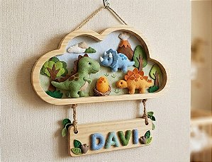 Enfeite de Porta de Maternidade: Dinossauros em Feltro (Personalizado)
