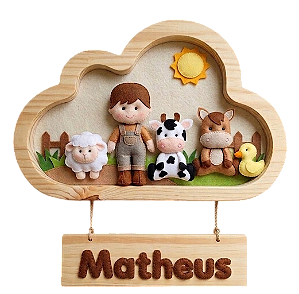 Enfeite de Porta Maternidade Personalizado - Tema Fazendinha na Nuvem