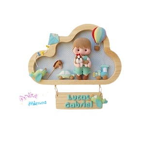 Enfeite de Porta Maternidade Nuvem Personalizado menino brinquedos- Exclusivo e Artesanal