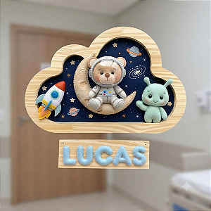 Enfeite de Porta Maternidade – Tema Urso Astronauta (Personalizado)