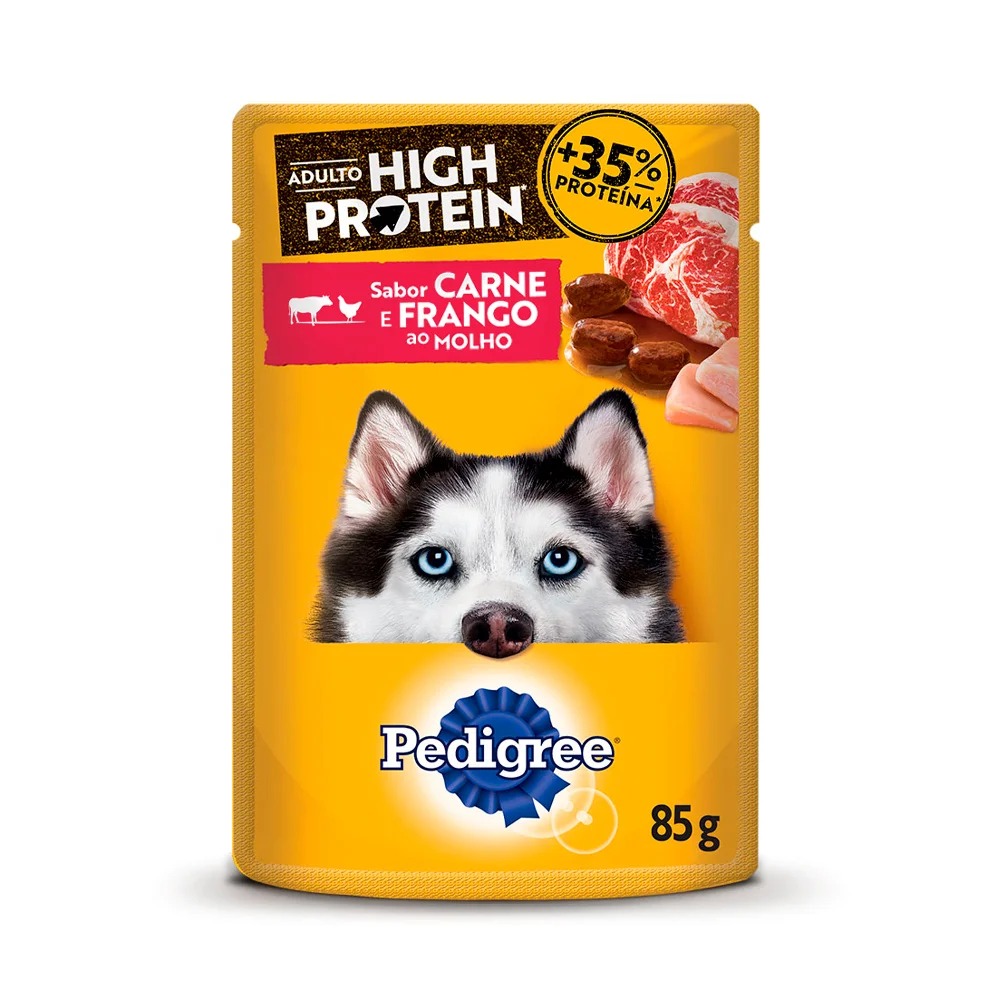 Ração Úmida Pedigree High Protein para Cães Adultos Sabor Carne e Frango 85g