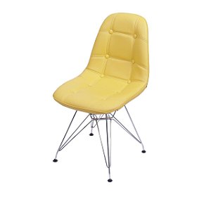 Cadeira Eames Eiffel Base Cromada, Estofada Botonê Revest. PU