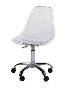 Cadeira Eames DKR Giratória Base Cromada C/ Rodízios, Assento Policarbonato