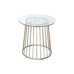 Mesa De Apoio Iberis Média Com Tampo Em Vidro E Base Em Aço Pintado Cor Dourado.