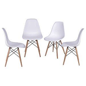 Kit 04 Cadeiras Eames DKR(B) Base Madeira Concha Polipropileno