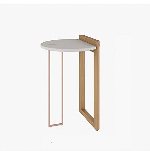 Mesa de Canto Linnea Menor 57(A) x 48(L) x 48(P)cm, Base Amêndoa e Metal Dourado C/ Tampo