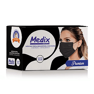 Mascara Tripla Descartável com Filtro (BFE) Preta com 50 unidades - Medix Brasil