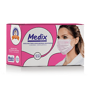 Mascara Tripla Descartável com Filtro (BFE) Rosa com 50 unidades - Medix Brasil