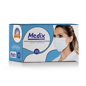 Mascara Tripla Descartável com Filtro (BFE) Azul com 50 unidades - Medix Brasil