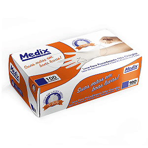 Luva para Procedimento de Latex com Pó (PP, P, M ou G ) - Caixa c/ 100 unidades - Medix Brasil
