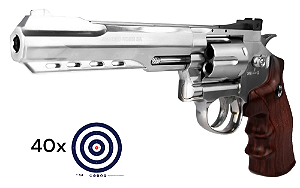 Revolver de Pressão CO2 Rossi W702S 6 Polegadas Niquelado 4.5mm + 40 Alvos de Brinde
