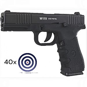 Pistola de Pressão CO2 Wingun W119 Slide Metal Blowback 4.5mm + 40 Alvos de Brinde