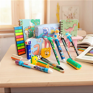 Kit Papelaria Fofa Menino Presente Criativo 12 itens Escolar infantil Divertido