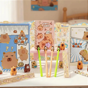 Kit Papelaria Fofa Presente Kawaii Escolar Capivara Fofa Criativa