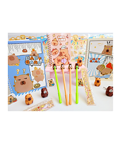 Kit Papelaria Fofa Presente Kawaii Escolar Capivara Fofa Criativa