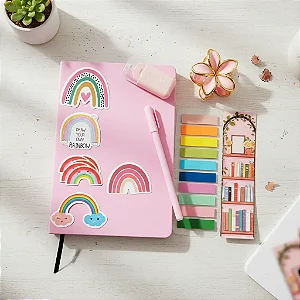 Lançamento 2026 Kit Papelaria Floral Luxo Tons Rosa Kawaii