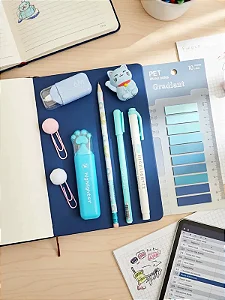 Lançamento 2026 Kit Papelaria Fofa Volta Aulas Infantil Escritorio Mundo Azul