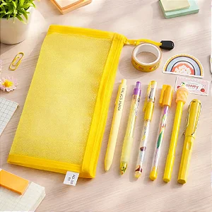 Kit Papelaria 16 Itens Fofos Presente Kawai Escolar Amarelo