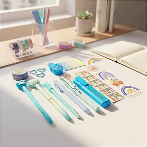 Kit Papelaria 16 Itens Fofos Presente Kawai Escolar Azul