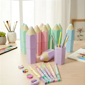Kit Papelaria Escolar Estojo Lápis Borracha Adesivos Lilas