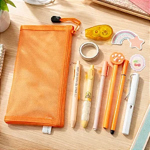 Kit Papelaria 16 Itens Fofos Presente Kawai Escolar Laranja