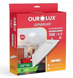Painel Led Embutir Quadrado 18w 6000k Ourolux