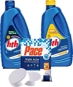 Kit HTH (Algicida Manutencao + Clarifica + Pastilha)