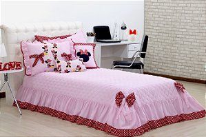 Kit Colcha Cobreleito Minnie Solteiro 4 Pç Rosa