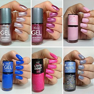 Kit 06 Esmaltes Coleção Toda Bella Glitter - Efeito Gel - Liquid Sand