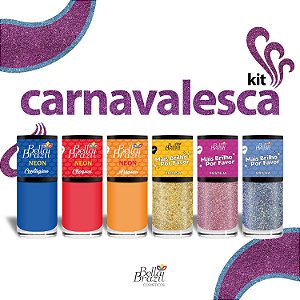 Kit Carnavalesca - 06 esmaltes - 03 Neon + 03 Glitter - 635 636 637 1404 1405 1406