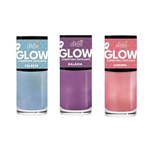 Kit 03 Esmaltes Glow Cintilante - Aurora, Celeste e Galáxia