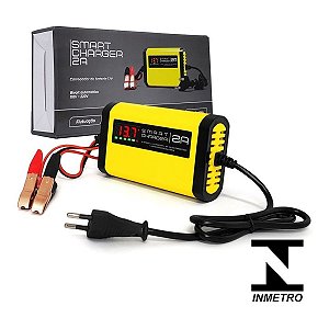 Carregador de Bateria Automotivo Smart Charger 2A Digital 12V Voltímetro Amperímetro Indicador de Carga Moto