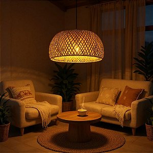 Luminária de Teto Lustre Pendente Bambu Luzza Malibu 43 Fio Preto