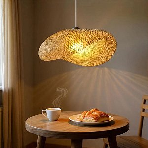 Luminária de Teto Lustre Pendente Bambu Luzza Honolulu 60 Fio Preto