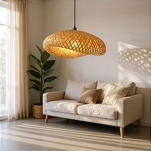 Luminária de Teto Lustre Pendente Bambu Luzza Honolulu 40 Fio Preto