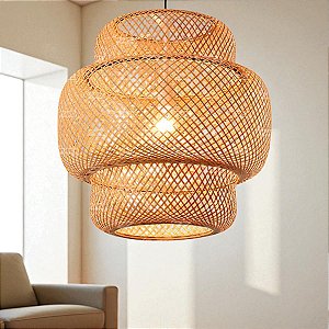 Luminária de Teto Lustre Pendente Bambu Luzza Cayman 40 Fio Preto