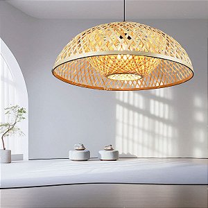 Luminária de Teto Lustre Pendente Bambu Luzza Tulum 45 Fio Preto