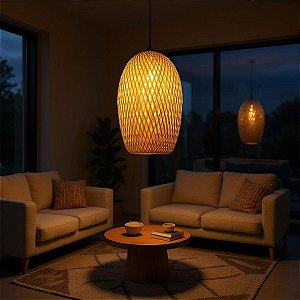 Luminária de Teto Lustre Pendente Bambu Luzza Saint Martin 36 Fio Preto