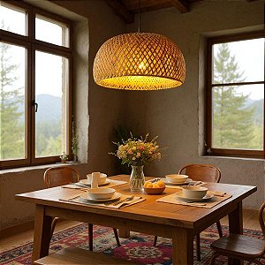 Luminária de Teto Lustre Pendente Bambu Luzza Malibu 35 Fio Preto