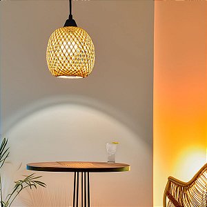 Luminária de Teto Lustre Pendente Bambu Luzza Maya 18 Fio Preto