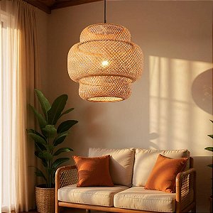 Luminária de Teto Lustre Pendente Bambu Luzza Cayman 35 Fio Preto