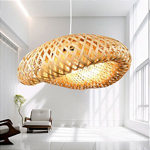 Luminária de Teto Lustre Pendente Bambu Luzza Honolulu 40 Fio Branco